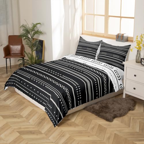 Aztec Comforter Cover Full for Men Women Black and White Geometric Triangle Printed Duvet Cover, Bohemian Striped Ethnic Retro Boho Reversible Southwestern Bedding Set with Zipper Luxury Soft - color: Multi 06, size: Full