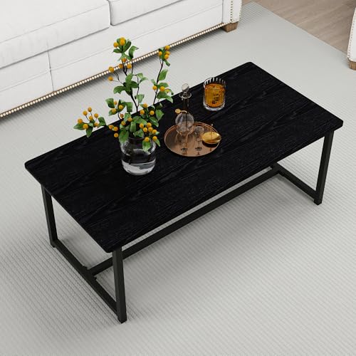 35.4" Rectangular Coffee Table for Living Room, Modern Industrial Style Coffee Table Center Table with Metal Frame for Small Space, Apartment, Office, Easy Assembly, Black - color: Black