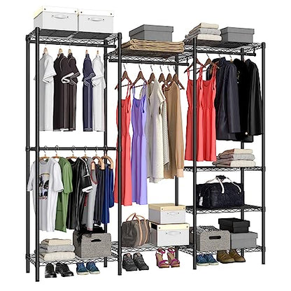 Heavy Duty Garment Rack,Freestanding Clothing Rack with 4 Hang Rods & 8 Shelves,Adjustable Closet Racks,68.5" L x 13.8" W x 75.2" H, Max Load 800LBS, Black