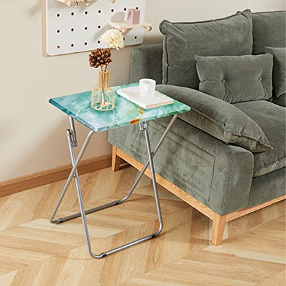 Folding TV Tray Table,TV Dinner Table with Sturdy MDF Top,Eating Trays for Living Room with No Assembly Required, 2PCS (Sea Blue) - color: Sea Blue, size: 2pcs