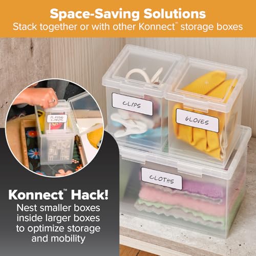 Bostitch Konnect Storage Containers with Lids, Clear Plastic Box, Stackable for Crafts, Home, and Office Organization, Labels, 3-Piece (1 4 Qt Box, 2 1.5 Qt boxes) - size: One 1.5-Qt Box, Two 0.5-Qt Boxes