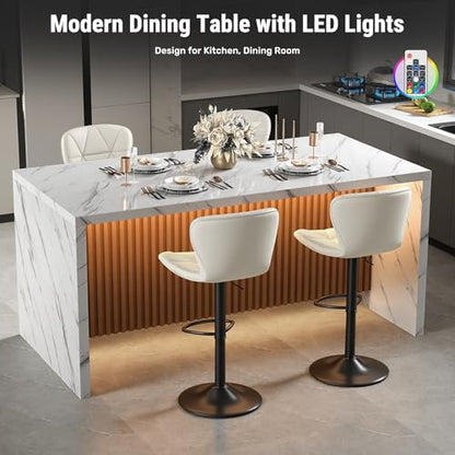 67" Kitchen Island Table with Faux Marble Top, Counter Height Dining Table for Kitchen, Modern Island Table with Fluted Base, Seats 4 - color: White1, size: Table Only