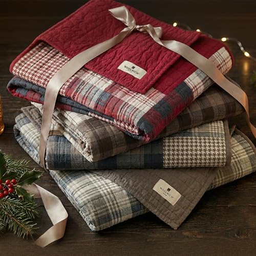 Woolrich Luxury Quilted Throw - Cabin Lifestyle, Patchwork with Moose Design All Season, Lightweight and Breathable Cozy Bedding Layer Throws for Couch Sofa, 50" W x 70" L, Tasha Taupe - color: Tasha Taupe