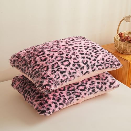 XeGe Cheetah Print Fluffy Faux Fur Duvet Cover Set, Twin, Black and Pink | 2 Pieces Soft Plush Shaggy Fuzzy Bedding Set(1 Faux Fur Leopard Print Comforter Cover + 1 Furry Pillowcase), Zipper Closure - color: Cheetah Print Black and Pink, size: Twin