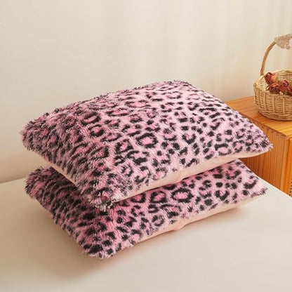 XeGe Cheetah Print Fluffy Faux Fur Duvet Cover Set, Twin, Black and Pink | 2 Pieces Soft Plush Shaggy Fuzzy Bedding Set(1 Faux Fur Leopard Print Comforter Cover + 1 Furry Pillowcase), Zipper Closure - color: Cheetah Print Black and Pink, size: Twin
