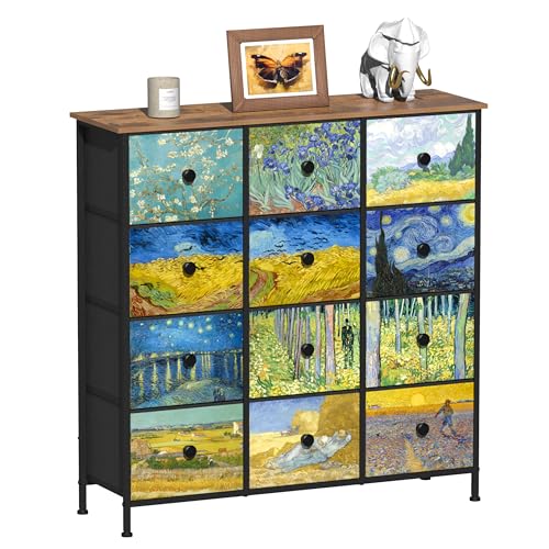 EXOTICA Dresser for Bedroom with 12 Drawers Tall Dresser & Chest of Drawers Fabric Dressers Storage Tower for Living Room Closet Hallway with Wooden Top and Metal Frame - size: 39.1"D x 11.8"W x 39.4"H (12 Drawers)