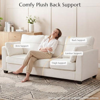 89" Sofa, Chenille 3-Seater Sofa with 2 Pillows, Beige | Easy Assembly, Pocket Spring Cushions, Comfy Modern Small Couch for Living Room, Bedroom, Apartment, Office - color: Beige, size: 89" 3-Seater Sofa