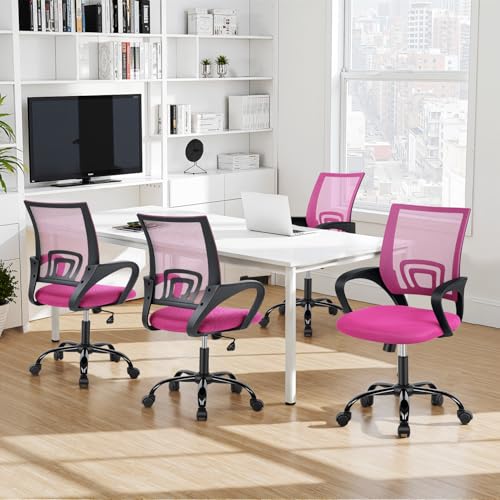 BestOffice Office Chair Ergonomic Cheap Desk Chair Mesh Computer Chair Lumbar Support Modern Executive Adjustable Stool Rolling Swivel Chair for Back Pain (Pink) - color: Pink, size: 1 Pcs