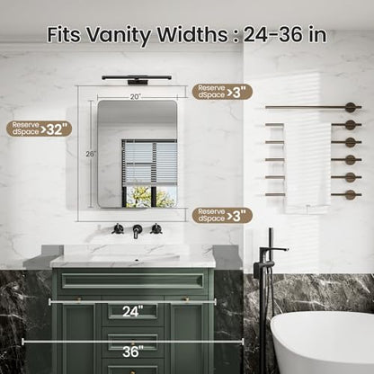 20x26 Black Medicine Cabinet with Mirror, Recessed & Surface Mount | Bathroom mirror with storage: 6 adjustable shelves fit tall bottles; DTC soft-close hinges; rust-resistant aluminum - size: 20" x 26"