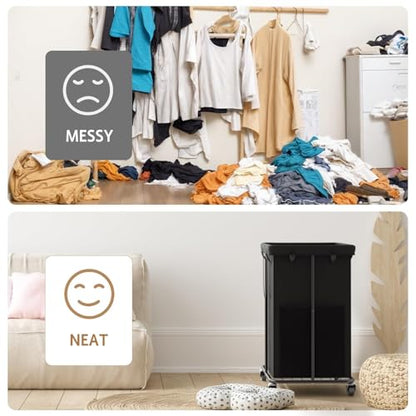 150L Large Laundry Hamper with Wheels, Rolling Laundry Basket | Removable Laundry Bag | Metal Frame | Oxford Fabric Dirty Clothes Hampers for Bedroom, Laundry Room, Bathroom, Dorm | Black - color: Black