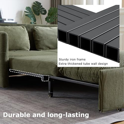 65" Convertible Sofa Bed Loveseat, Corduroy Sleeper Couch, 3 in 1 Folding Couch Sofa for Small Spaces,Apartment and Living Room. (Green)