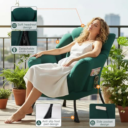 Lazy Chair, Comfy Reading Chair for Bedroom，Dark Green | Comfy Bedroom Accent Chair with Washable Removable Cover and extra throw pillow for Living Room Dorm - color: Peach Dark Green-single