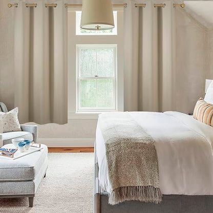 Diraysid Beige Grommet Blackout Curtains for Bedroom Thermal Insulated Room Darkening Curtains Drapes, 38 x 63, 2 Panels - color: Beige, size: 38"W x 63"L (Pack of 2)