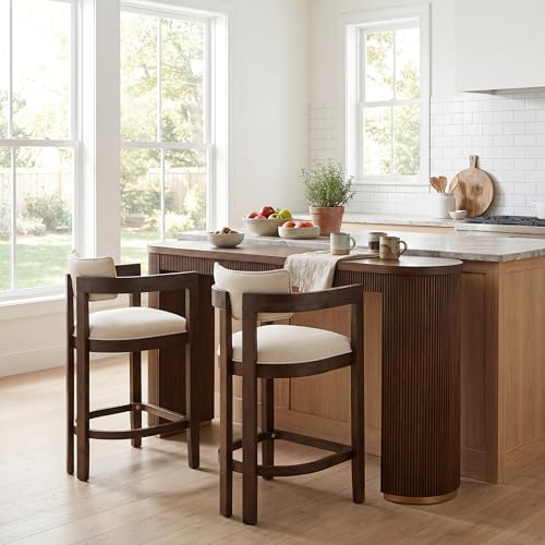 Christopher Knight Home Ryland Bar Table and Chairs Set of 2, 3 Piece Bar Table Set with Upholstered Counter Stool, Rubberwood Counter Height Dining Set for 2, Walnut+Beige