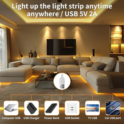 Meliya COB LED Strip Light, 5V USB LED Strip Light, 6.6ft Bright Daylight White Flexible Dimmable Light Strip for Display Cabinet, Living Room, TV Cabinet, Mirror, Kitchen Cabinet, Bedroom