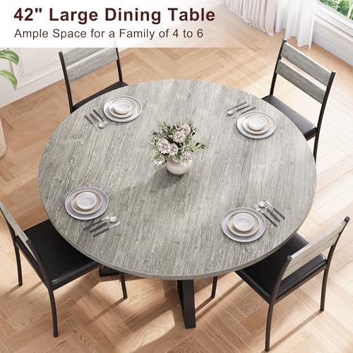 Jocoevol Round Dining Table for 4,Kitchen Dining Room Circle Dinner Pedestal Table,Space Saving Wood Kitchen & Dining Room Furniture, 42In,Grey - color: Grey, size: 42In