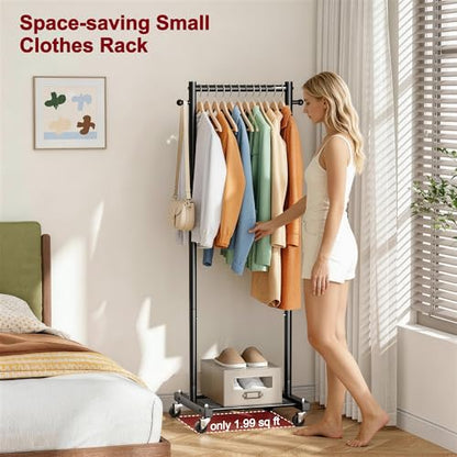 SLEEPING LAMB Small Clothes Racks for Hanging Clothes, Rolling Clothing Rack with Shelves, 60" Metal Garment Rack with Wheels Portable Wardrobe Rack for Small Space, Black - color: Black