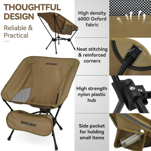 MARCHWAY Lightweight Folding Camping Chair with Spring Lock, Stable Compact Portable for Outdoor Camp, Travel, Beach, Picnic, Festival, Hiking, Backpacking (Lowback Khaki) - color: Lowback Khaki
