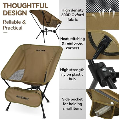 MARCHWAY Lightweight Folding Camping Chair with Spring Lock, Stable Compact Portable for Outdoor Camp, Travel, Beach, Picnic, Festival, Hiking, Backpacking (Lowback Khaki) - color: Lowback Khaki
