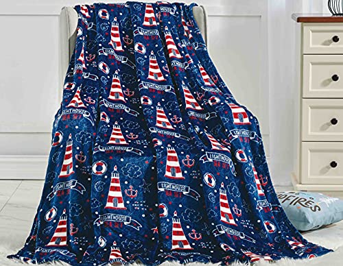 Elegant Comfort Lightweight Printed Throw Blanket- All Season, Ultra Soft, Cozy and Plush- Decorative Throw Blankets, Perfect for Lounging, 50 x 60 inches, Lighthouse, Throw Blanket - color: Lighthouse