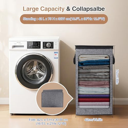 Collapsible Laundry Hamper with Lid 100L, Large Laundry Basket with Removable Mesh Bag for Bedroom, Bathroom,Closet, Dorm(Grey)