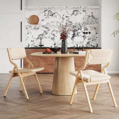 Wood Folding Chairs, Foldable Chairs Wooden Indoor Stackable Dining Chairs for Kitchen & Dining Room Chair Woven Seat & Webbing Back, Dining Chair Set of 2 - color: Natural/Natural, Woven Rope