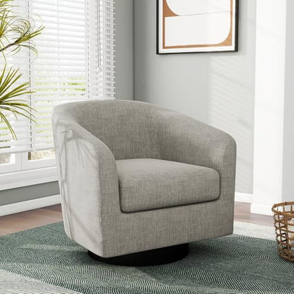 Swivel Barrel Accent Chair, Comfy Reading Armchair, Khaki, Set of 1 | Club Chairs for Adults, Low-Back Design, Modern Round Style, Solid Wood Frame & Metal Swivel Base, For Living Room & Bedroom - color: Khaki