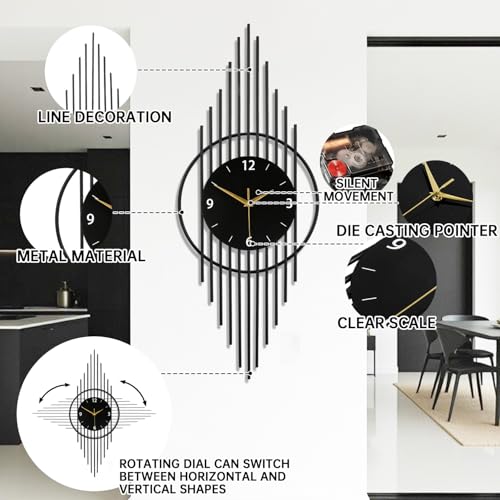 Wall Clock,Decorative Wall Clocks with Silent Quality Quartz Clock Battery Operated,Large Wall Clock for Living Room,Kitchen,Home,Bathroom,Bedroom Wall Decor,11.8x29.5inch,Black - color: 8001-black