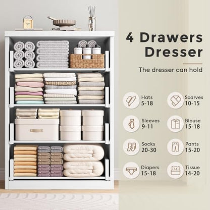 Jocoevol 4 Drawer Dresser for Bedroom, White Dresser Chest of Drawers - Large Wood Dressers TV Stand with Deep Drawers Dressers for Living Room, Hallway, Entryway - White - color: White