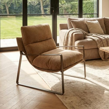 Set of 2 Modern Accent Chair, Linen Living Room Chair, Khaki | Comfy Armchairs, Upholstered Lounge Armchair, Removable Seat Cushion, Bronze Metal Frame, For Reading Room, Bedroom, Balcony - color: Khaki-bronze Legs, size: 2PCS