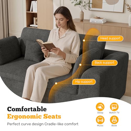 Luxanimarion 85'' Loveseat Sofa, Cloud Boneless Couches for Living Room, 2 Seater Modular Sectional Sofa,Oversized,DarkGary Chenille - color: Dark Gary, size: Love Seat
