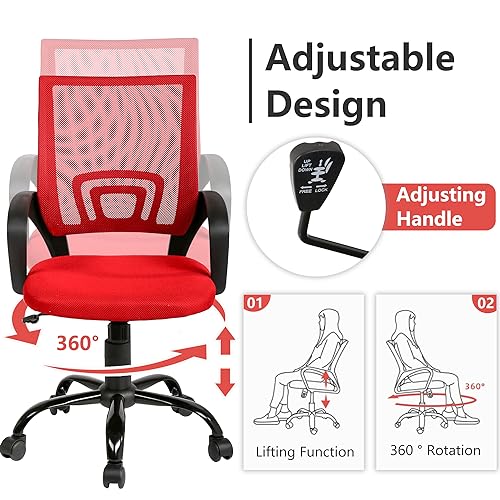 PayLessHere Office Computer Chair Ergonomic Cheap Desk Chair Adjustable Comfortable Mid Back Task Rolling Swivel with Lumbar Support for Home Office (Pack of 2, Red) - color: Red, style: pack of 2