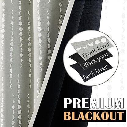 jinchan Boho Blackout Curtains 63 Inch Length Moon Phase Printed Drapes | Grey Farmhouse Curtains for Bedroom Living Room Back Tab Rod Pocket Drapes Room Darkening Window Treatments 2 Panels - color: Luna | Grey, size: 52"W x 63"L (Pack of 2)