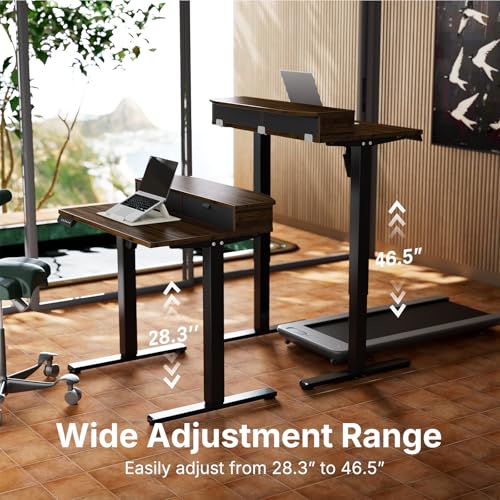 HUANUO 32 x 21 Standing Desk with 2 Drawers, C-Clamp Compatible, Walnut - color: Walnut, size: 32" X 21"
