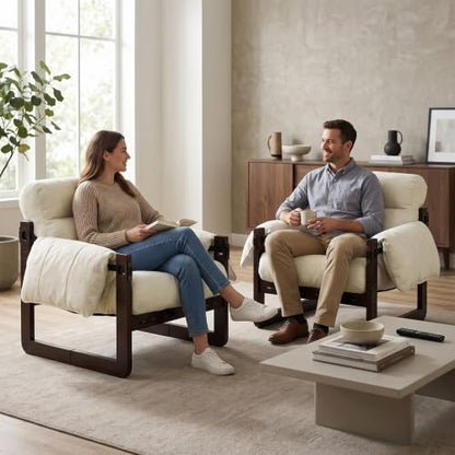 Chenille Accent Chair, Comfy Armchair for Living Room, Beige | Wide padded seat, high-density foam, solid wood frame, 350 lb support, comfy lounge chair, reading chair, bedroom chair - color: Chenille-beige