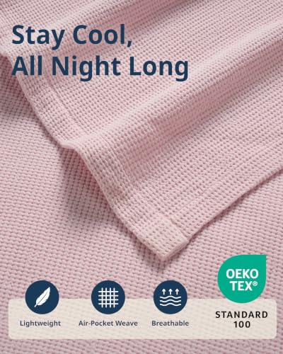 LANE LINEN 100% Cotton Blanket Twin Size - 300 GSM Waffle Blankets - Breathable, Lightweight & Durable - Premium Soft Blanket - Ideal for All Season Bedding & Sofa Throw - 66"x90" - Cherry Blossom - color: 02: Cherry Blossom, size: Twin