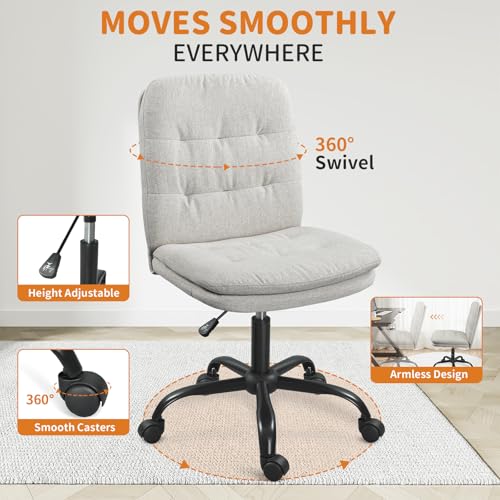 Home Office Desk Chair Comfy - Armless Criss Cross Chair with Wheels Vanity Chair Office Chairs Rolling Swivel Height Adjustable for Adults - Beige - color: Beige