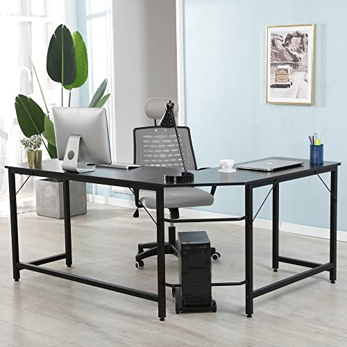 AEONS L-Shaped Computer Study Corner Desk with CPU Stand, PC Laptop Gaming Desk 66” Workstation for Home Office Writing Table, Wood & Metal, Space-Saving