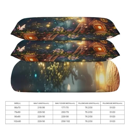 Fairy Forest 3 Piece Reversible Bedding Set 79"x90",Double Sided Brushed Microfiber Duvet Cover Set with 2 Pillowcases Soft Breathable Comforter Cover for Home - color: Fairy Forest, size: 79"x90"