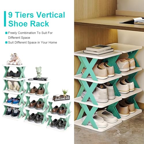 9Tier Narrow Entryway Shoe Rack Plastic Vertical Shoe Organizer Space Saving Free Standing Shoes Storage Shelf Closet Hallway - color: Orange