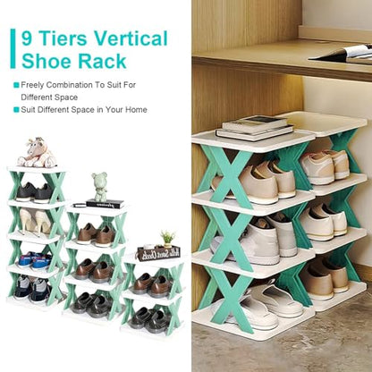 9Tier Narrow Entryway Shoe Rack Plastic Vertical Shoe Organizer Space Saving Free Standing Shoes Storage Shelf Closet Hallway - color: Orange