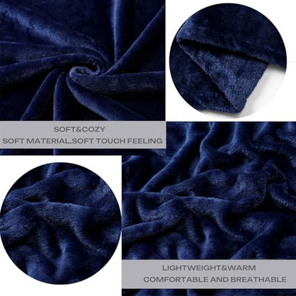 Fleece Plush Throw Blanket Navy Blue(50 by 60 Inches),Super Soft Fuzzy Cozy Flannel Blanket for Couch Sofa.Microfiber Blanket Lightweight (Pack of 3) - color: Navy Blue, size: Throw(50"×60") (Pack of 3)