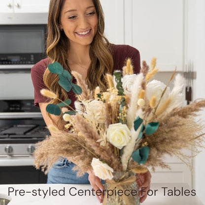 100pcs Artificial Flowers Arrangement With Vase, Dining Table Centerpiece | Dried Pampas Grass Floral Centerpieces Decorations, Fake Flowers in Vase, Coffee Table Decor, Centro de Mesa - size: pampas bouquet in vase