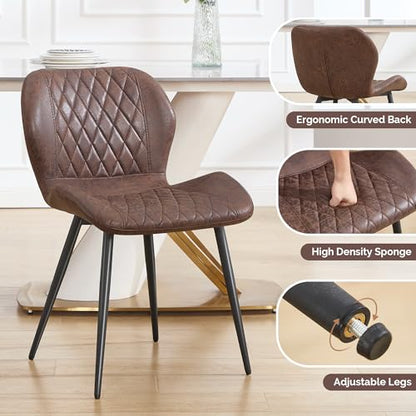 Dining Chairs Set of 3, Comfy Modern Dining Chairs with Thick Cushions, Upholstered Fabric Kitchen Side Chairs with Adjustable Metal Legs for Dining Room (Brown) - color: Brown, size: Set of 3