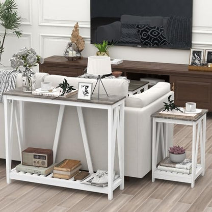Entryway Table, 39" Farmhouse Console Table with Shelf Narrow Foyer Table | | 2-Tier Open Shelf,V-Shape Anti-Tip Legs,Slim Narrow Design,Sofa Table Use,Two-Tone Finish,30-Min Easy Assembly,Oak Grey - color: Oak Grey
