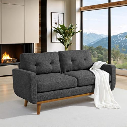 67" Gray Loveseat Sofa, Mid Century Modern Love Seat Sofas and Comfy Couches for Living Room, Button Tufted Small Cloud Couch for Bedroom Office Apartment Small Space, Easy Assembly (Dark Gray) - color: Dark Gray