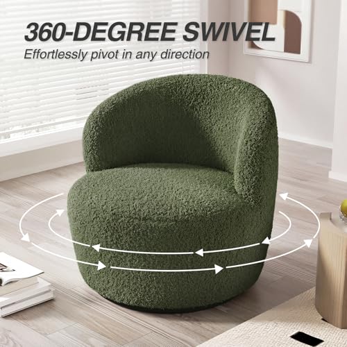 FiveWillowise Swivel Accent Chair Set of 2, 360° Small Round Barrel Chairs, Modern Cozy Sherpa Padded Armchair for Living Room, Bedroom, Waiting Room, Office, Moss Green - color: Moss Green, size: 2 PC