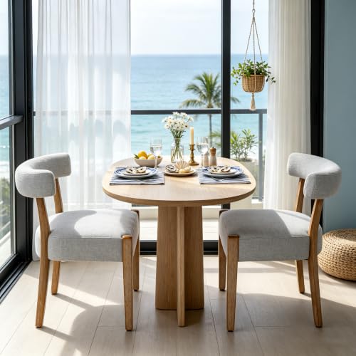RNKSFX Upholstered Dining Chairs Set of 2, Wooden Kitchen & Dining Room Chairs, Mid Century Modern Fabric Farmhouse Dining Chairs Oversized Sturdy Rounded Chairs Curved Back, Grey - color: Grey