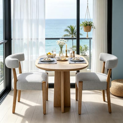 RNKSFX Upholstered Dining Chairs Set of 2, Wooden Kitchen & Dining Room Chairs, Mid Century Modern Fabric Farmhouse Dining Chairs Oversized Sturdy Rounded Chairs Curved Back, Grey - color: Grey