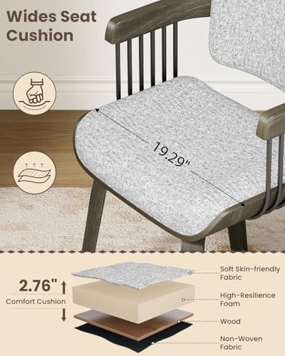 Dining Chairs with Armrest, Set of 2, Mid-Century Modern Kitchen Chair | with Wood Legs, Upholstered Fabric for Dining Room, Kitchen, Restaurant, Cafe, Grey - color: Grey